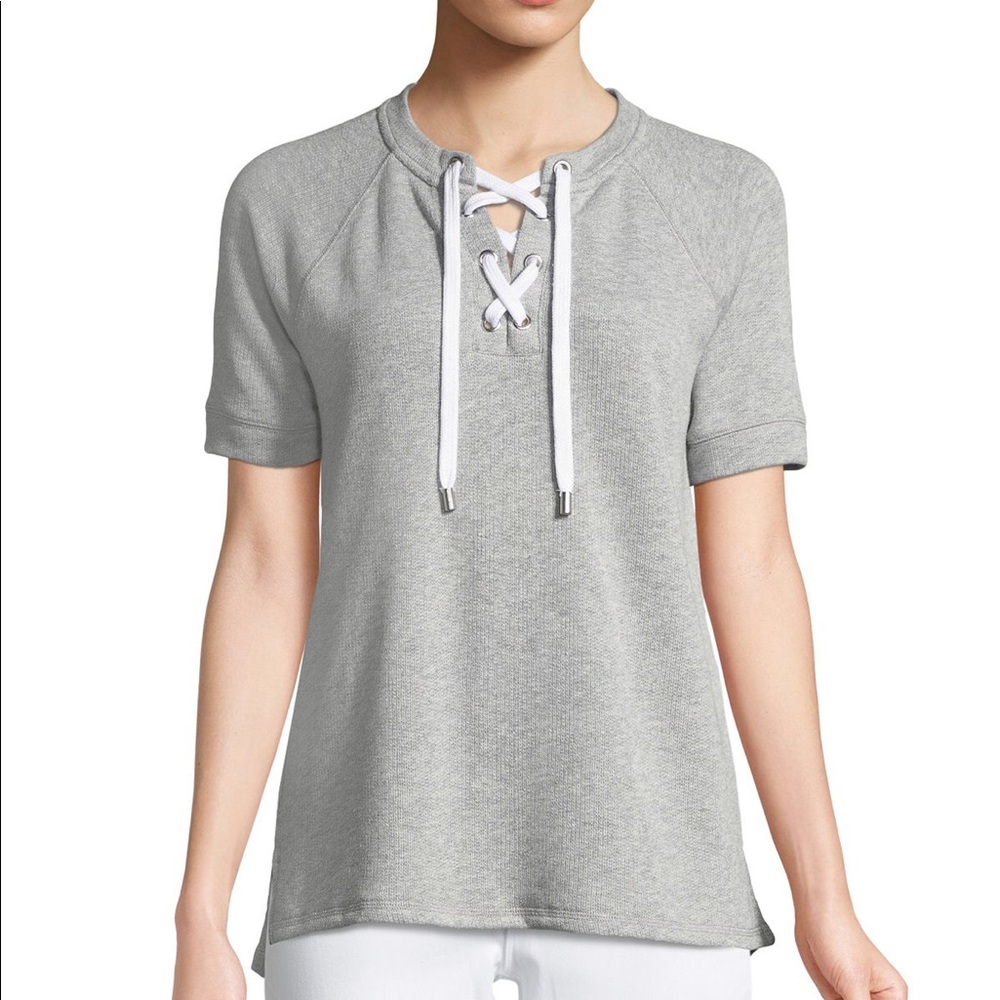 Michael Kors Lace-Front Short-Sleeve Sweater